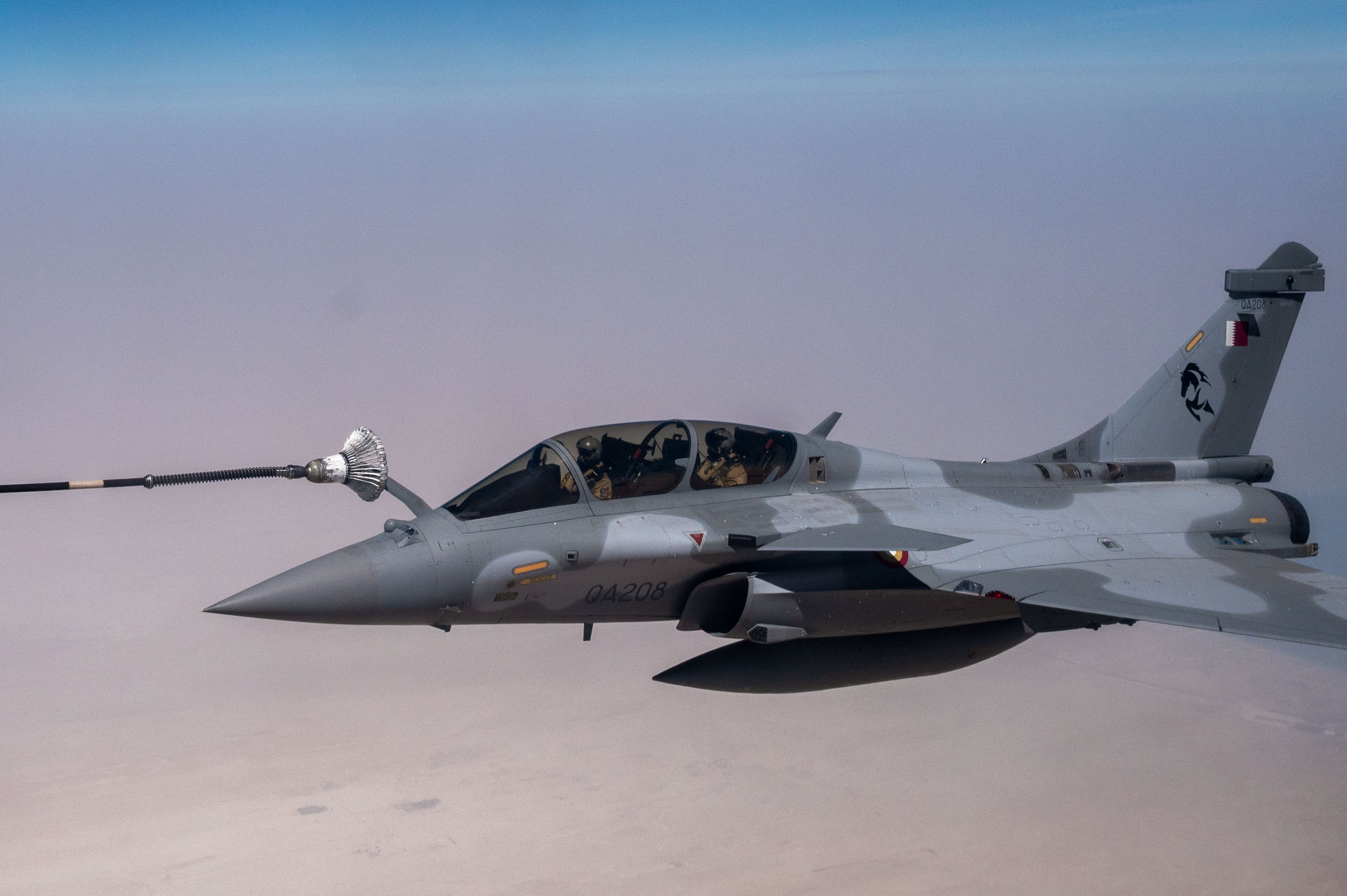 Image shows Qatari fast jet during air-to-air refuelling.